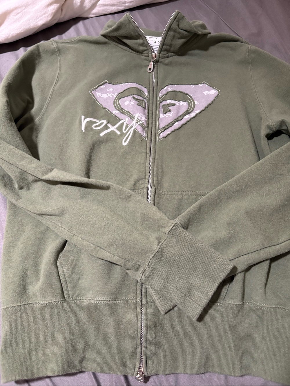 Roxy Olive Green Zip jacket with Heart Logo